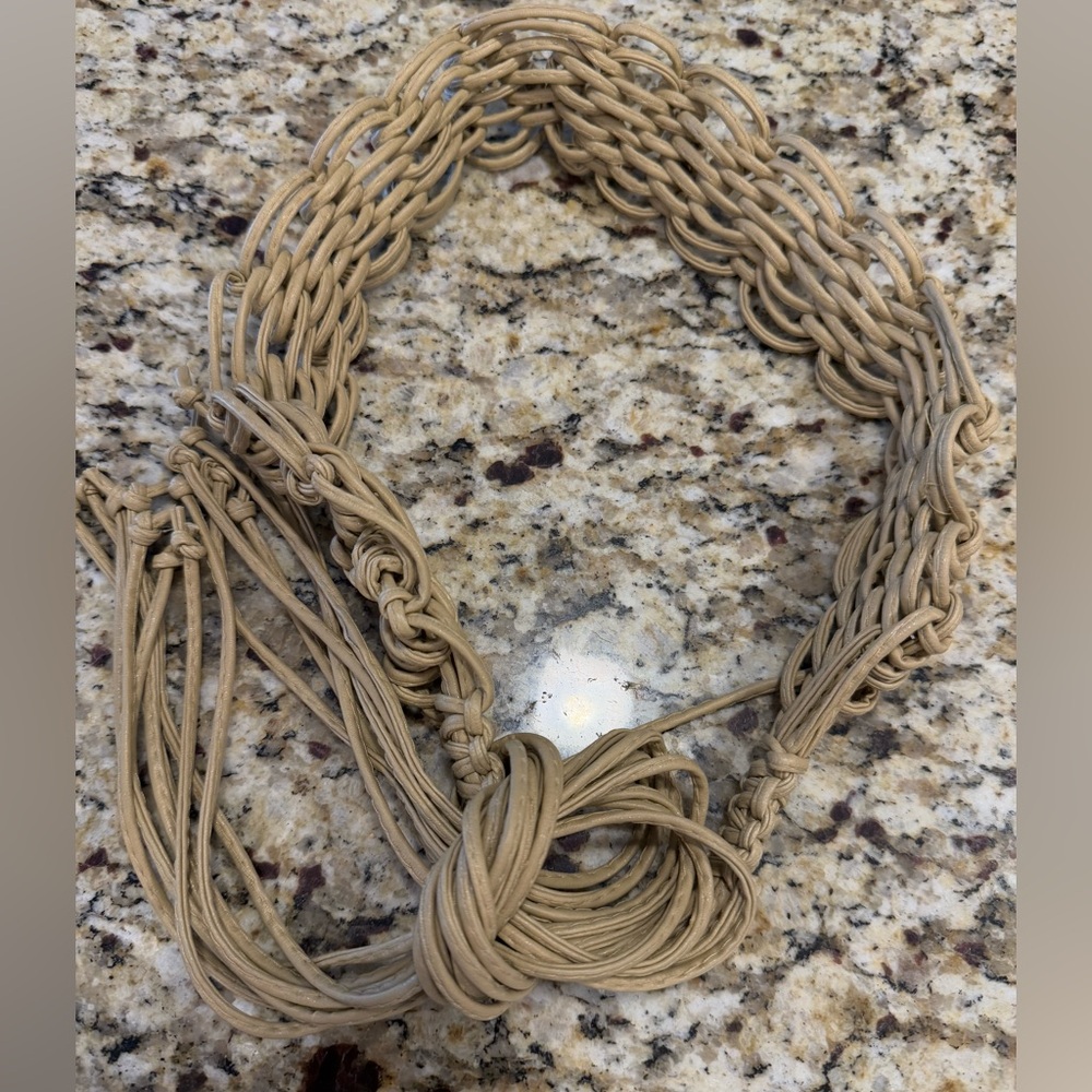 Tan bohemian braided rope belt tassel ends 51” length